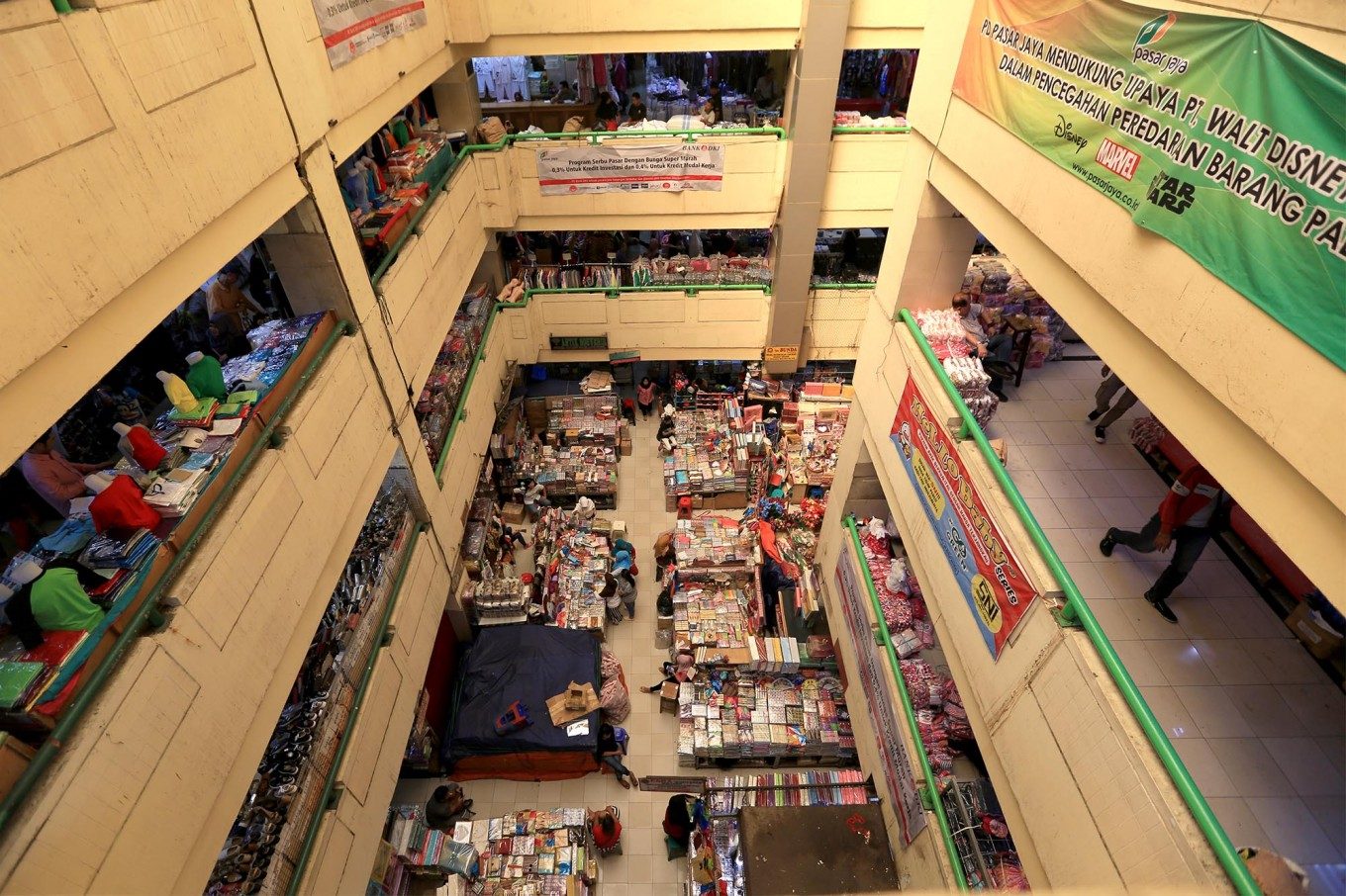 Stalls inside Jatinegara traditional market in East Jakarta, seen from above